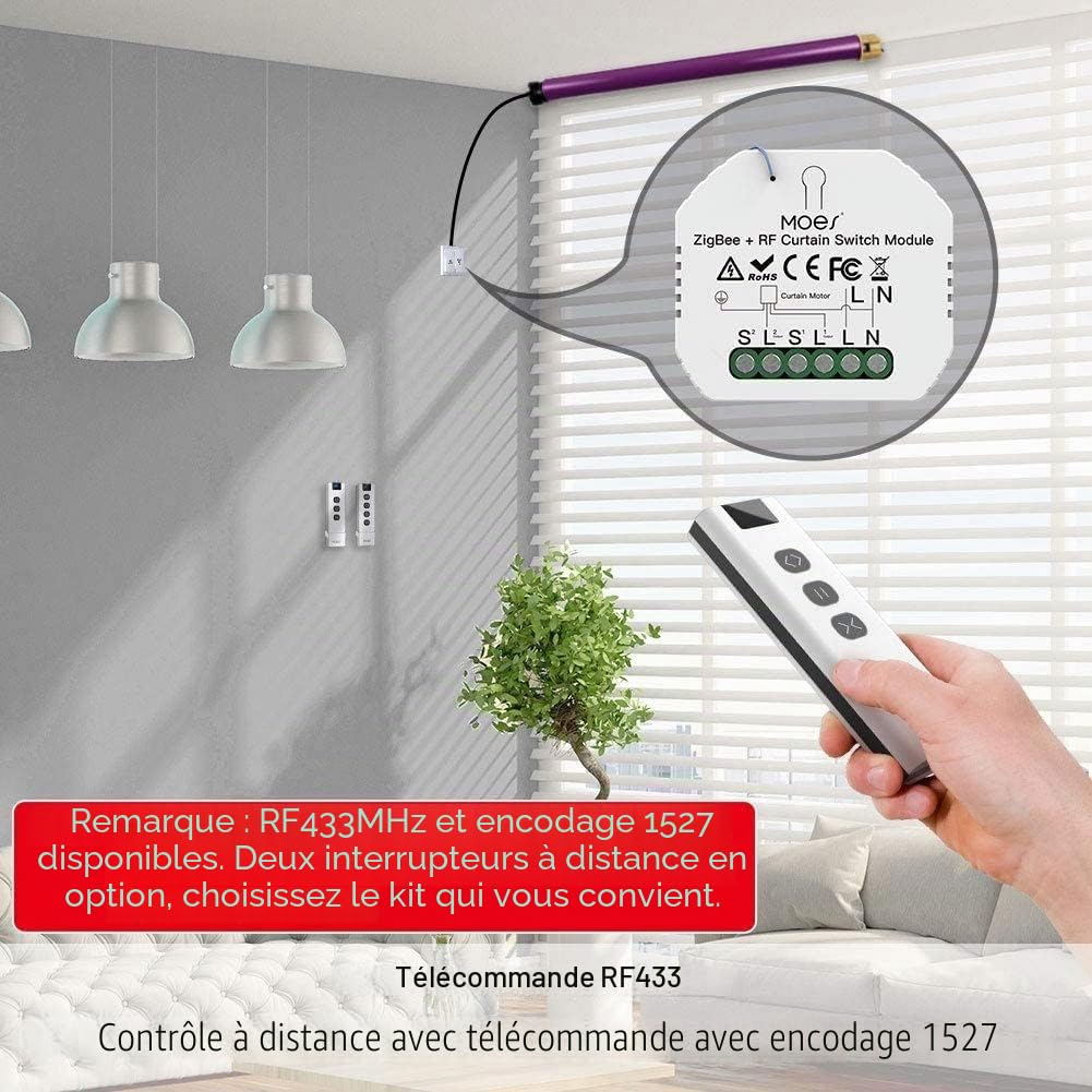 MOES ZigBee RF433 Module Volet Roulant, 4PCS | Pour moteur électrique motorisé, Tuya ZigBee Hub requis, compatible avec Alexa Echo et Google