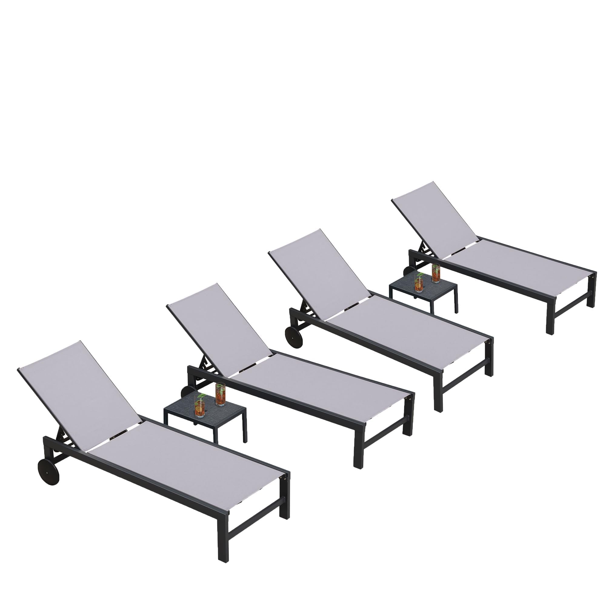 PURPLE LEAF Outdoor Chaise Lounge with Easy-Move Wheels, Light Grey