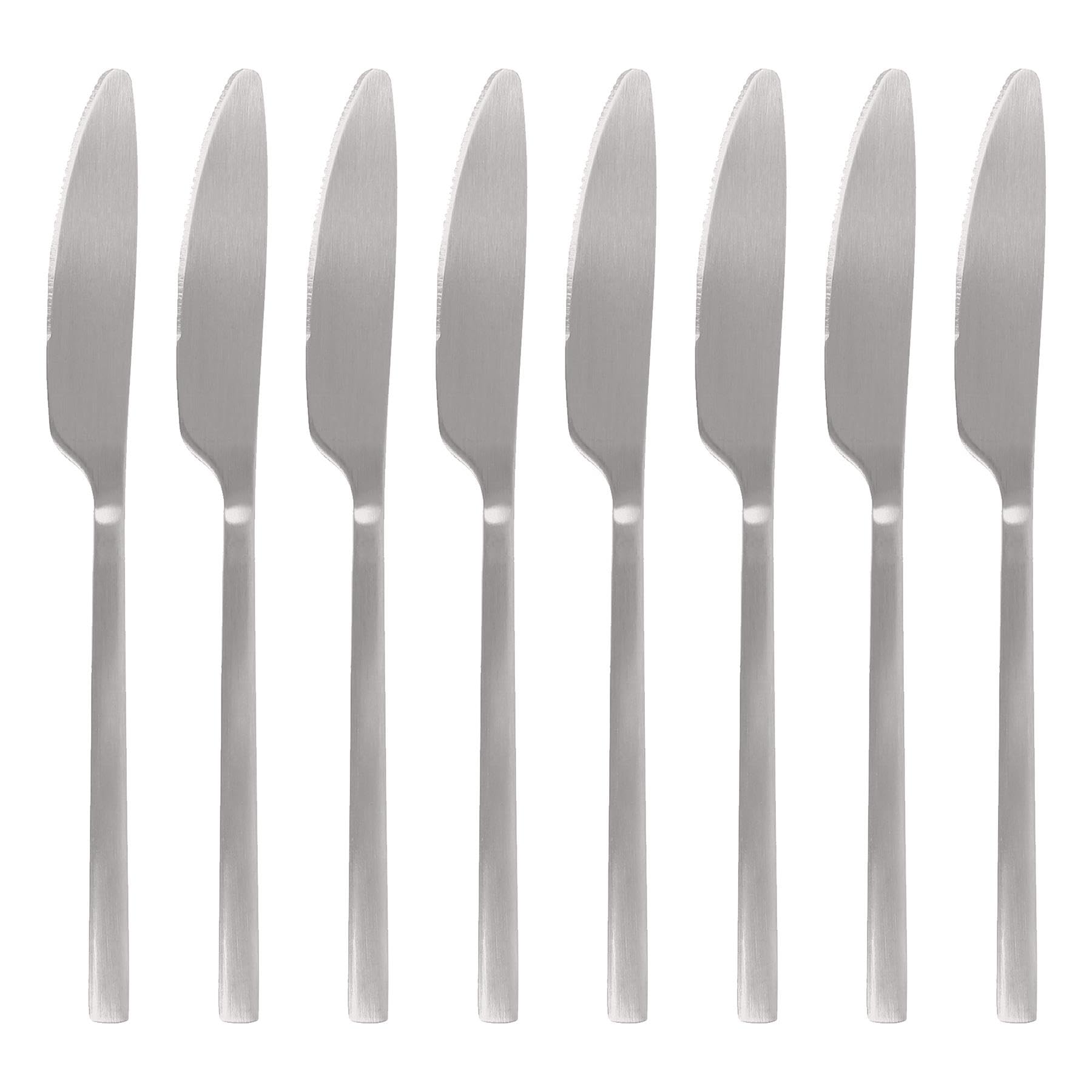 Argon Tableware 8 Stainless Steel Dinner Knives – 21cm Silver Finish Modern Cutlery Set for Dining & Entertaining – Stylish Dishwasher Safe Tableware