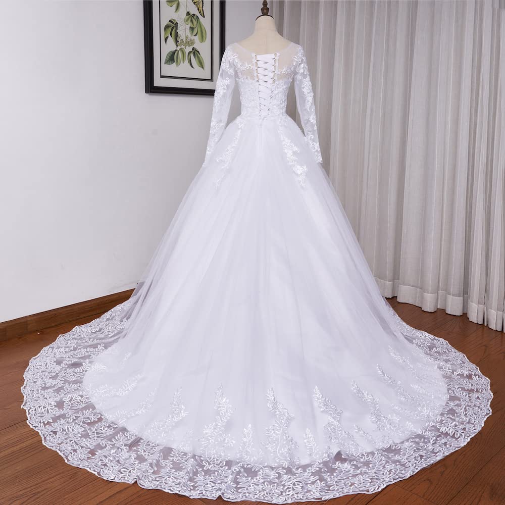 Brautkleider hochzeitskleider Prinzessin Langarm Spitze hochzeitskleid Große Größen mit langem Zug BA-N-OL