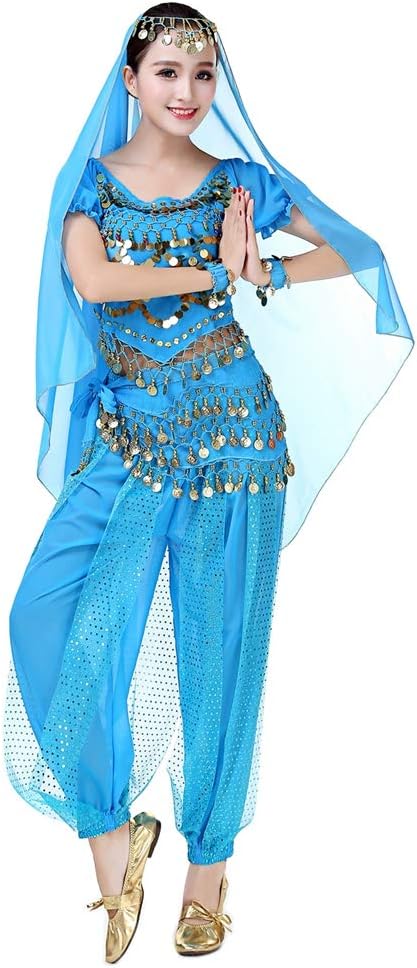 JEELINBORE Women's Belly Dance Dress Set Sequins Fringe Tassels Halloween Carnival Costume (2pcs / 3pcs / 4pcs / 5pcs)