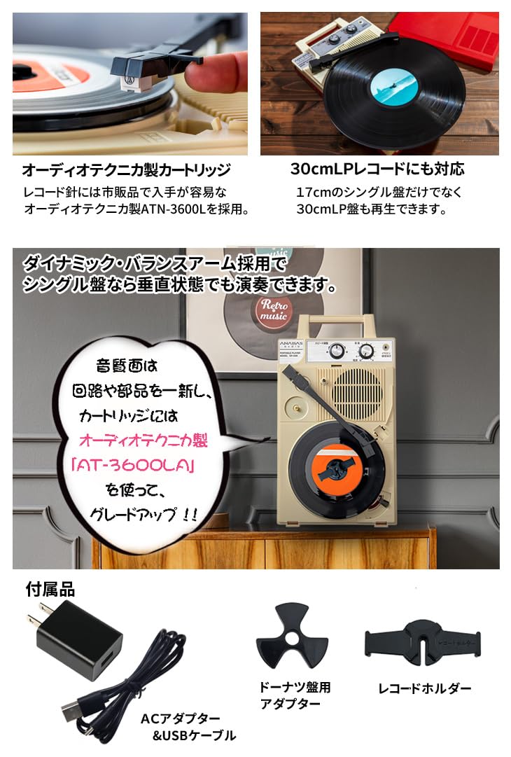 Amazon.co.jp: ANABAS ポータブルレコードプレーヤー GP-N3R