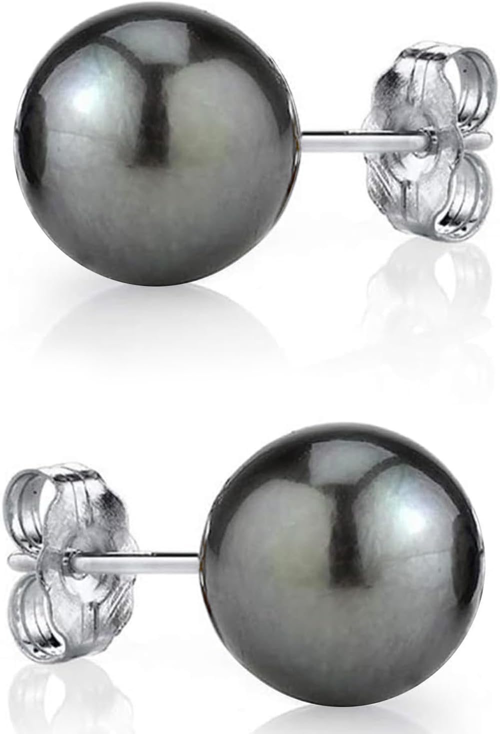 The Pearl Source Tahitian Pearl Stud Earrings for Women, Genuine Cultured Black Pearls in 14K White and Yellow Gold, Hypoallergenic Jewelry