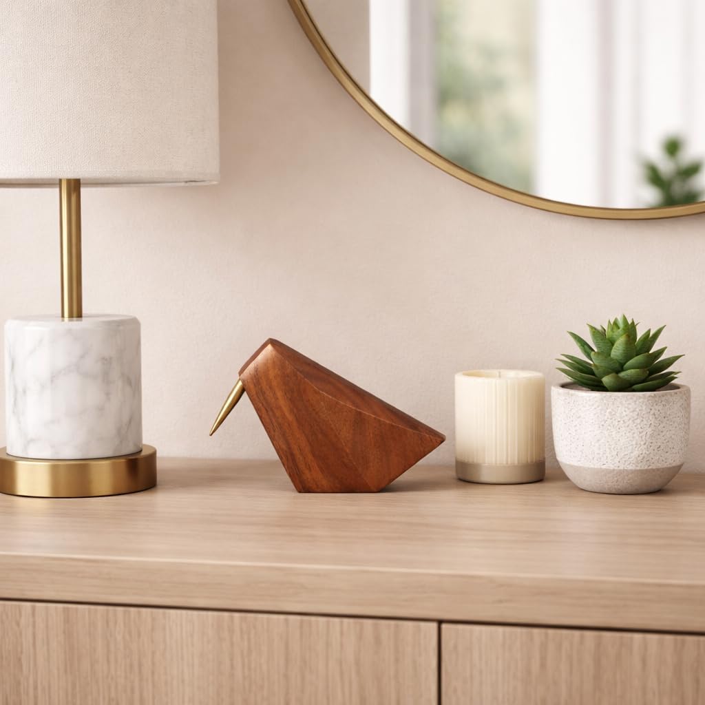 Contemporary Wood Sculpture Accent for Home Decor Styling - Ornaments for Bathroom, Office, Room and Living Room Display - Modern Figurine for Shelf or Coffee Table Arrangement - 6", Brown