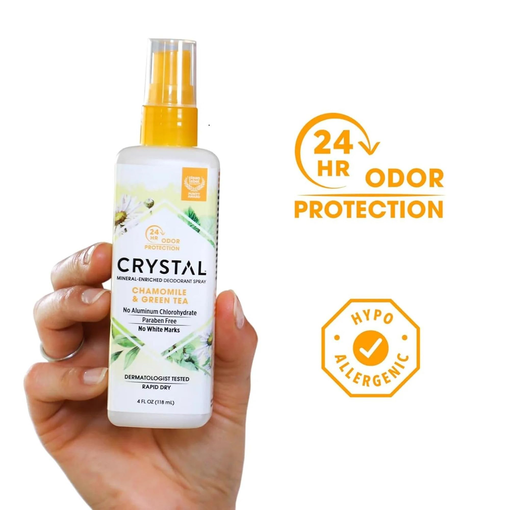 Crystal Deodorant Essence Spray 4 Ounce Chamomile/Green Tea, All Over Body Deodorant, (118ml) (3 Pack) thumbnail 4