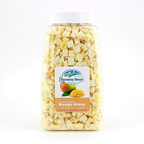Harmony House Foods Mango liofilizado, dados (4 onzas, tarro de tamaño de cuarto de galón)