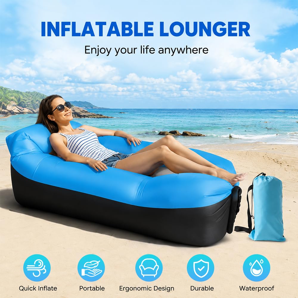 Aufblasbares Sofa, Camping Sofa Aufblasbar, Tragbares Luft Sitzsack mit Aufbewahrungstasche, Air Lounger, Aufblasbare Couch für Camping Urlaub Schwimmbad Strandparties Hinterhof