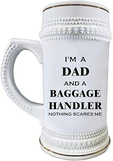 Gifts for Baggage Handler Dad Men Husband Beer Stein Mug 22oz White Ceramic Drinkware - Fleet Service Agent Clerk Airport Airline Rampie Ramper Funny Cute Gag Appreciation Idea