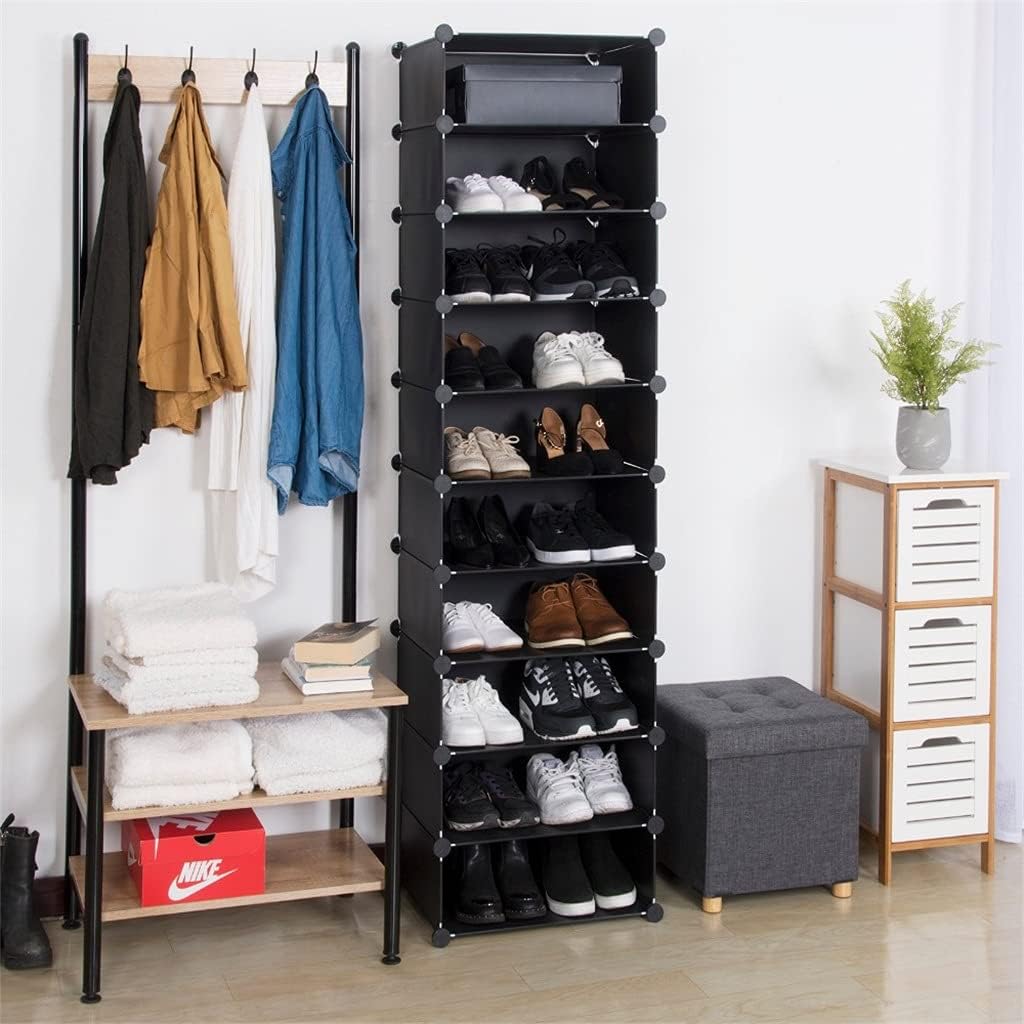 Multi-Function Coat Rack Stand Clothes Rail 4 Hanging Hooks with 3 Tier Wooden Shoe Rack Storage Organizer Bedroom Furniture image 3