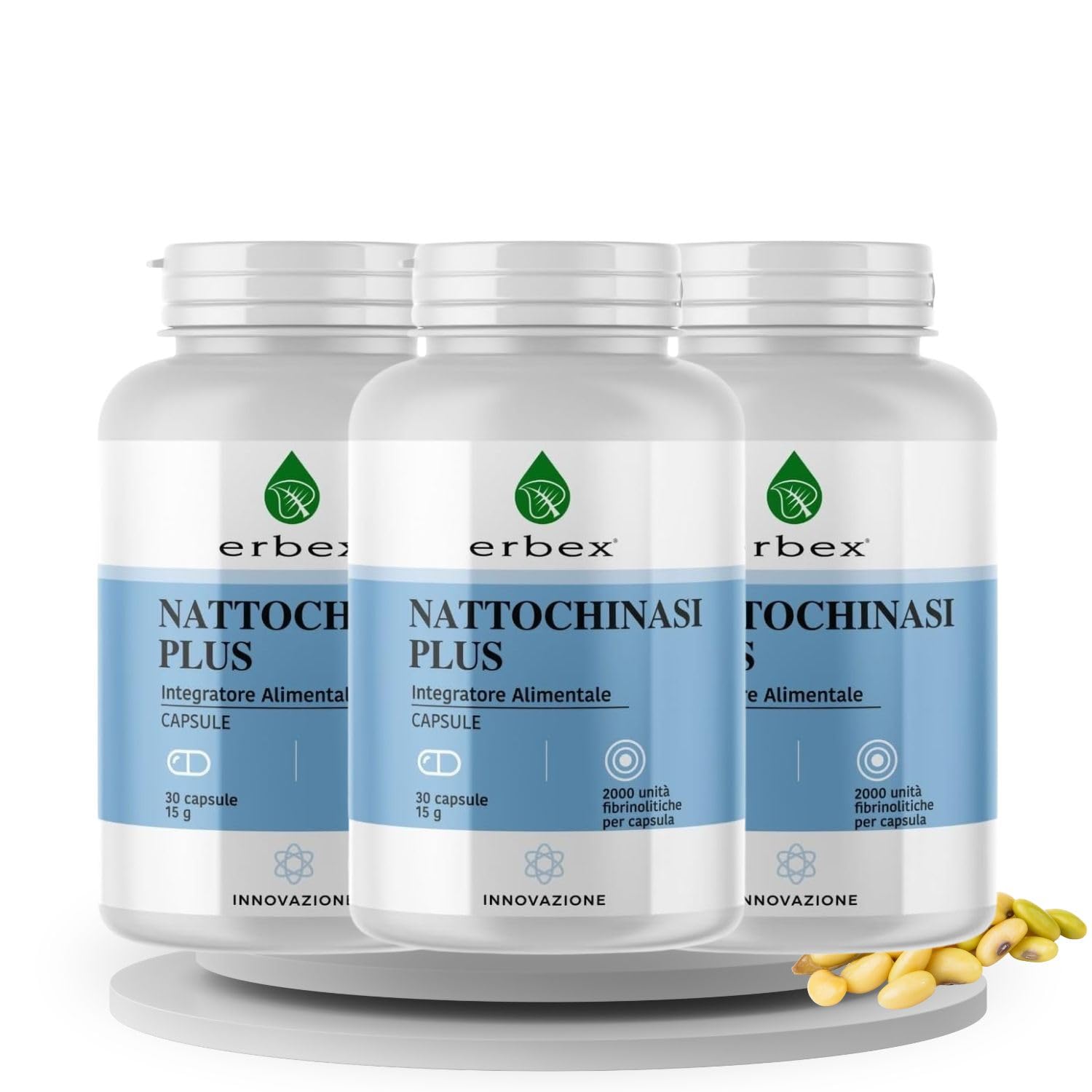 ERBEX - Nattochinasi Plus | Nattochinasi 2000 FU, Bromelina e Curcuma | 90 Capsule | Integratore per la Circolazione e il Benessere Cardiovascolare | Pacco da 3