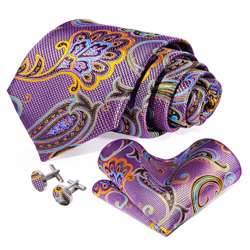 Image of 5PCS Tie and Pocket Square for Men, Silk Necktie and Handkerchief Cufflinks with Gold Ring and Lapel Pin Set