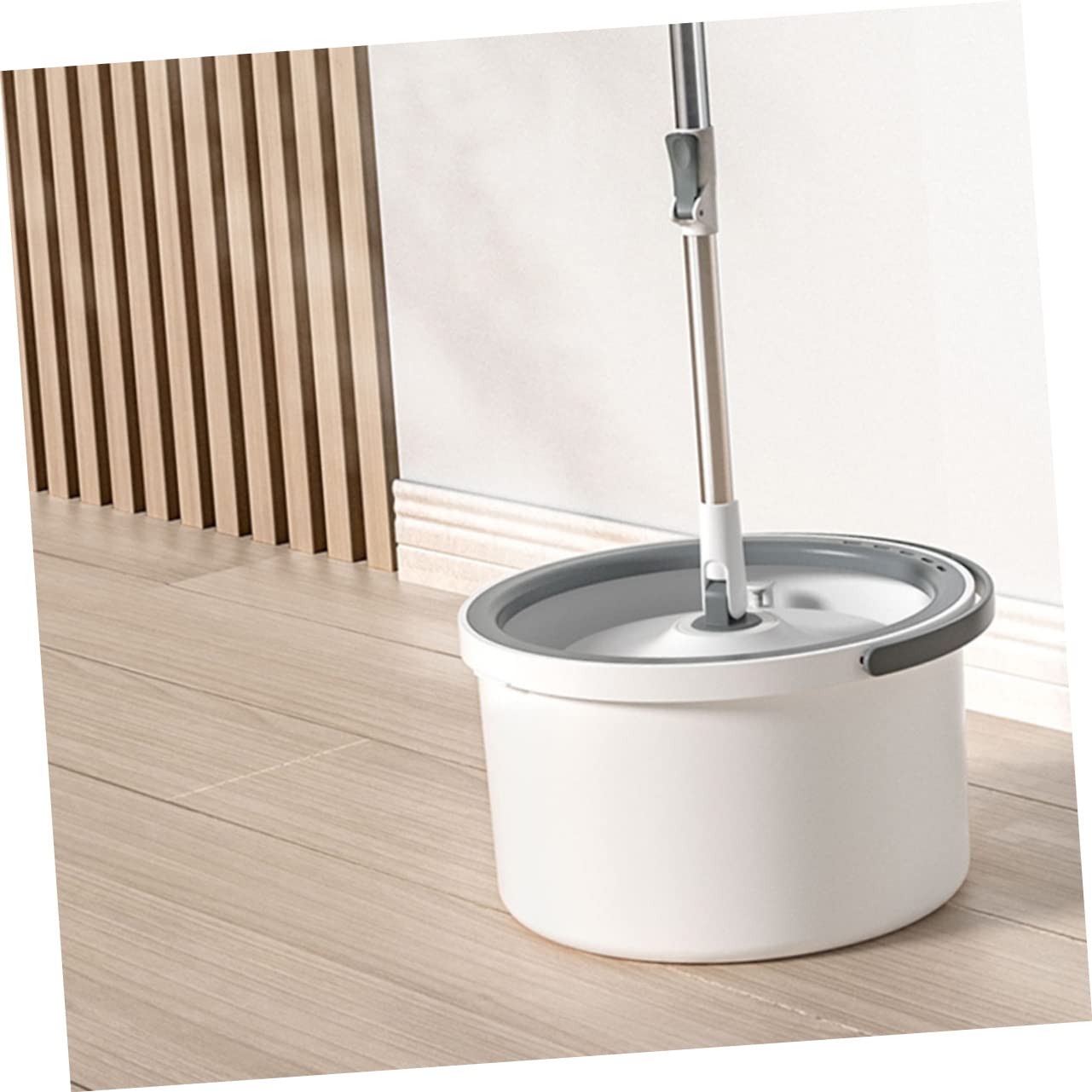 Mop Rotante per Pavimenti Secchio, Acciaio Inox e Plastica Bianco