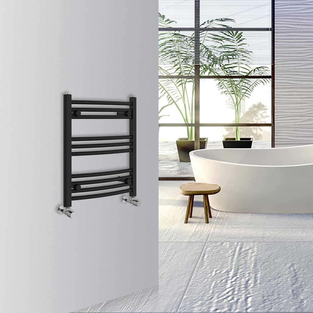 Warmehaus Curved Bathroom Heated Towel Rail Warmer Radiator Central Heating 1400x600mm - Black — image 1
