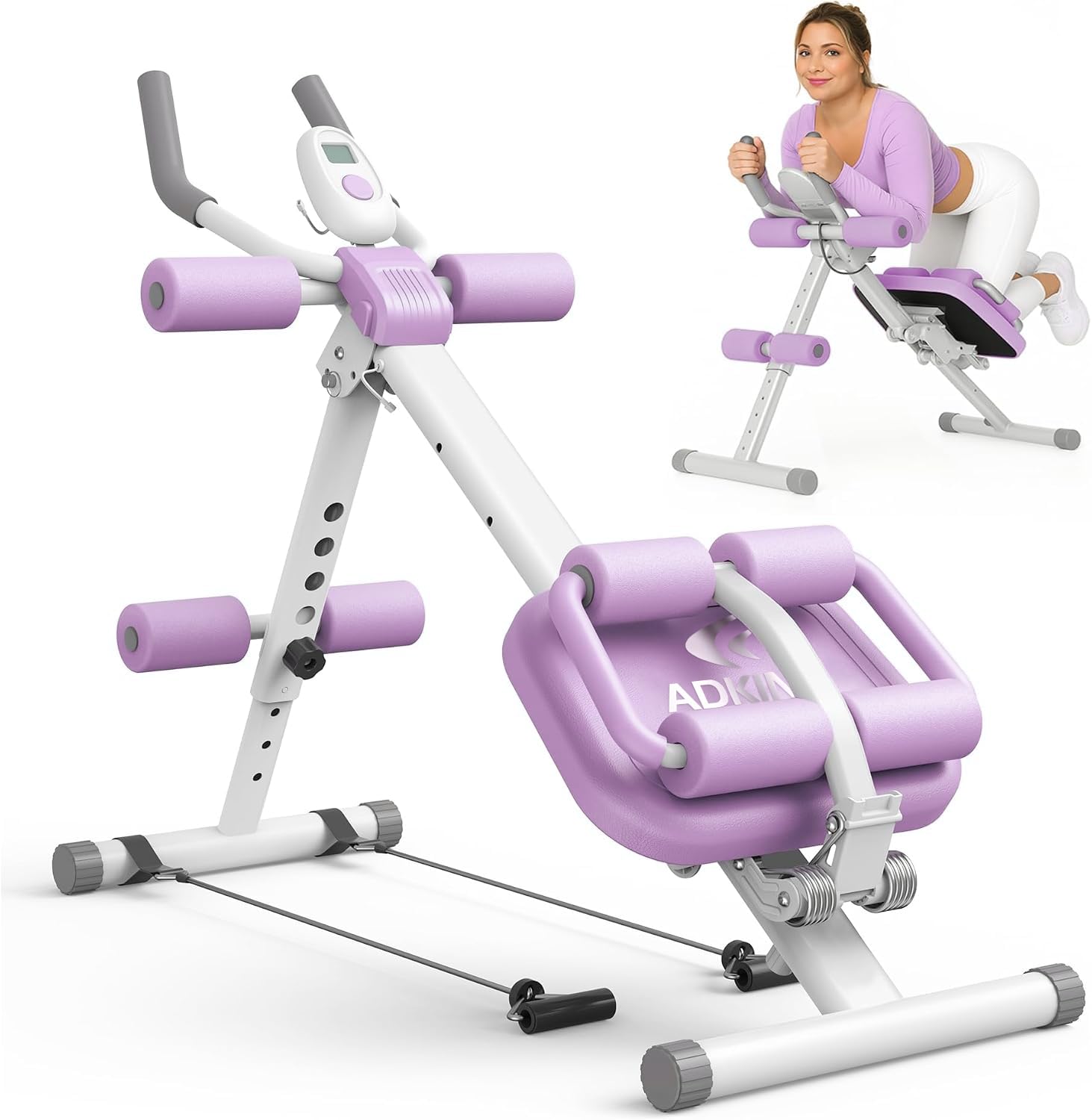 Entrenador Abdominales, Multifuncional Maquina Abdominales en Casa, Plegable&Ajustable Banco Abdominales con Banda Elástica/Display LCD, Carge 200KG, Entrenamiento Cuerpo Completo