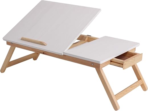 Maverick Wood Polished Multipurpose Portable Foldable Activity Table with Tiltable Top and Drawer (White), 15 Centimeters,...