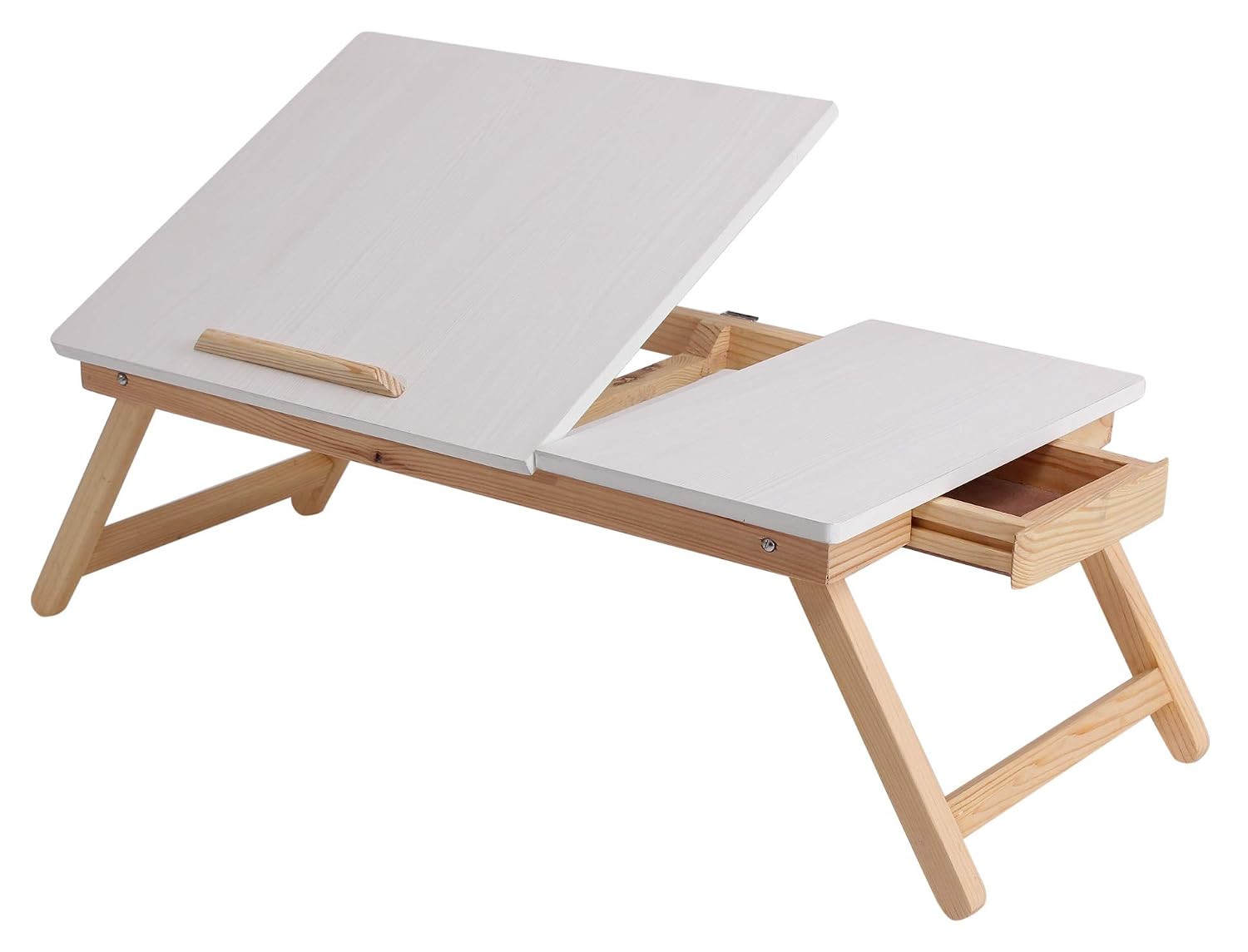 Maverick Wood Polished Multipurpose Portable Foldable Activity Table with Tiltable Top and Drawer (White), 15 Centimeters,...