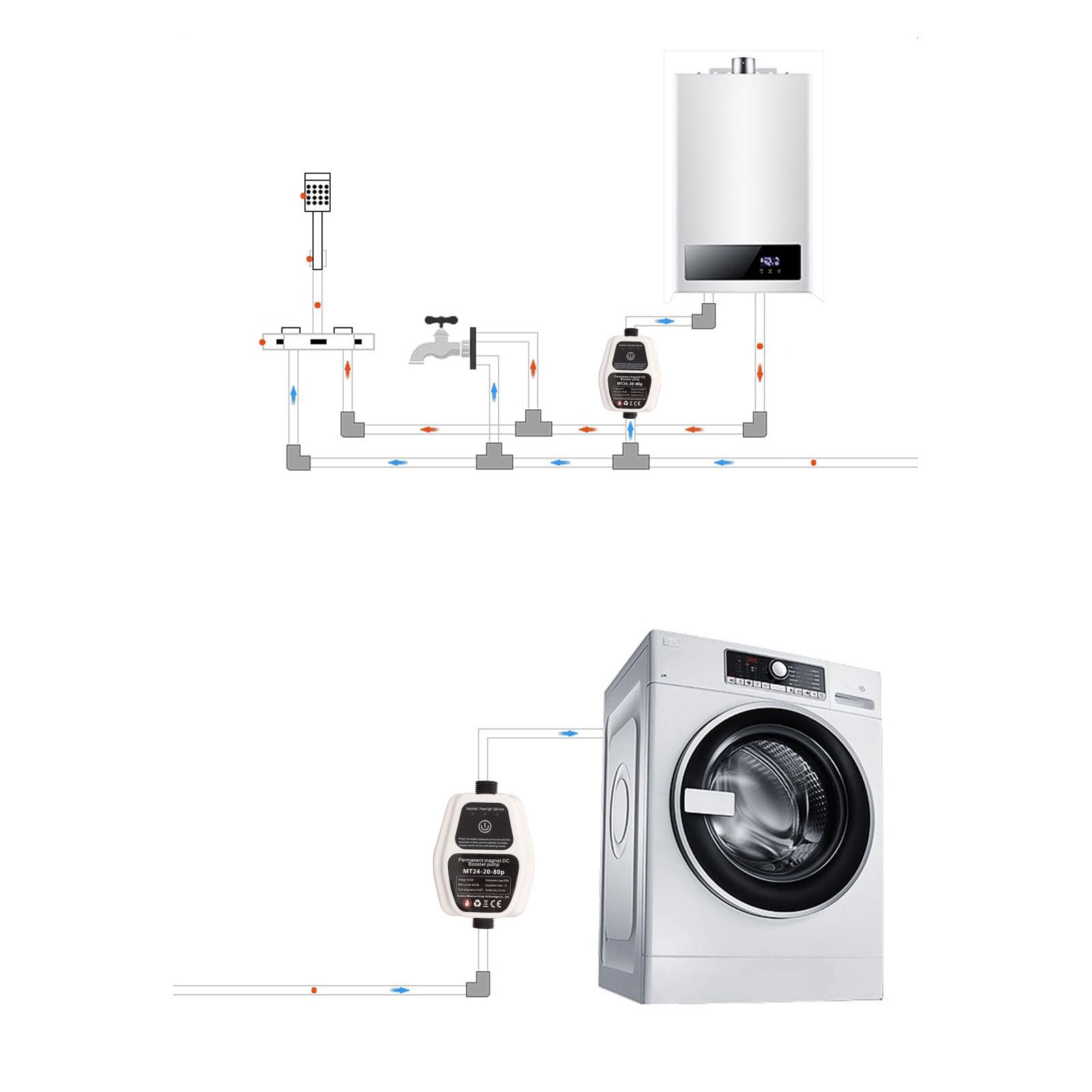 Bomba de Refuerzo de Presión de Agua Automática, 80Pa, Recirculación de Ducha, CC, Interruptor de Presión para el Hogar y Baño (EU)