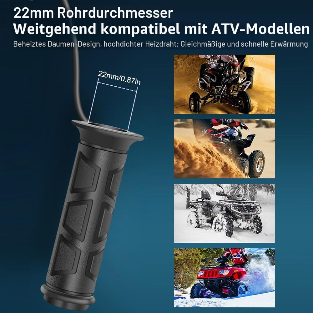 Heizgriffe Motorrad, 12V Fahrradgriffheizung Smart 3 Gang Temperaturregelung ATV Scooter Heizgriffe Universal für 22mm Lenker