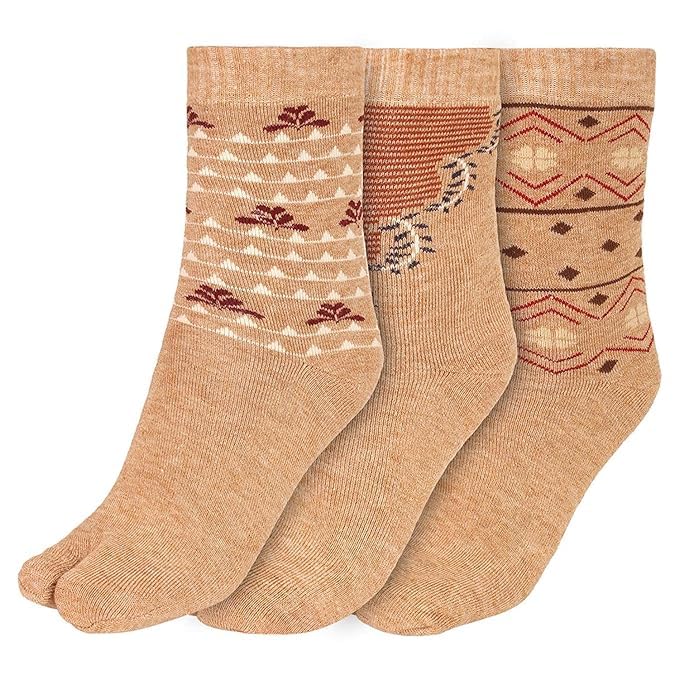 faiz store Women's Warm Woolen Calf Length Thumb Socks for Women | Winter Wear Set of 3 Pairs (Light Brown, Large) | Cozy, Durable, Stylish & Perfect for Cold Weather Comfort-picture-39