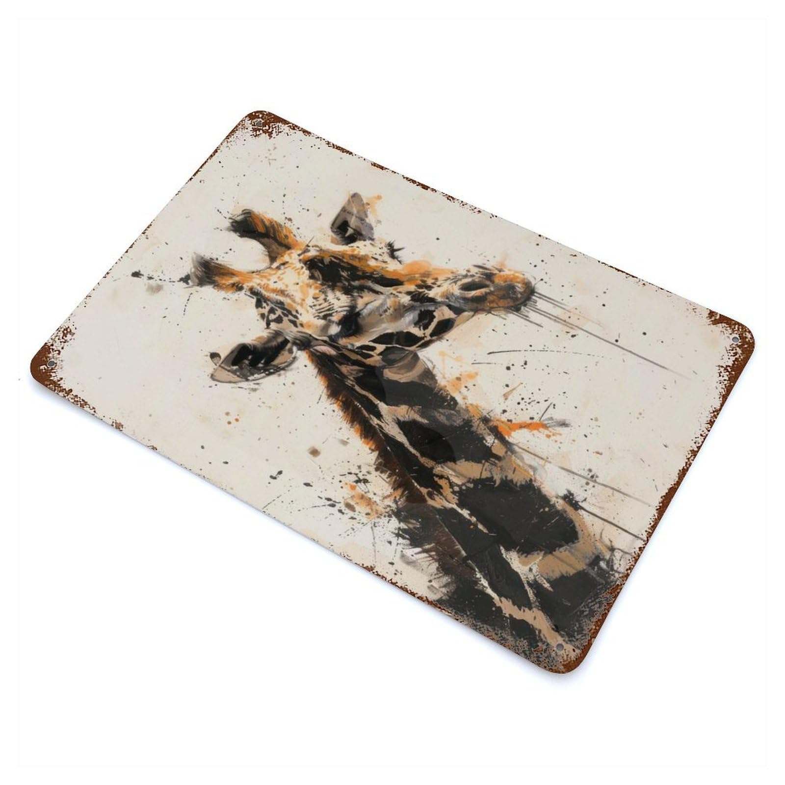 Giraffe Profile Painting Vintage Wall Sign 11.8"x7.9", Rust Effect Metal Decor for Cafe, Home Bar And Lounge Decor
