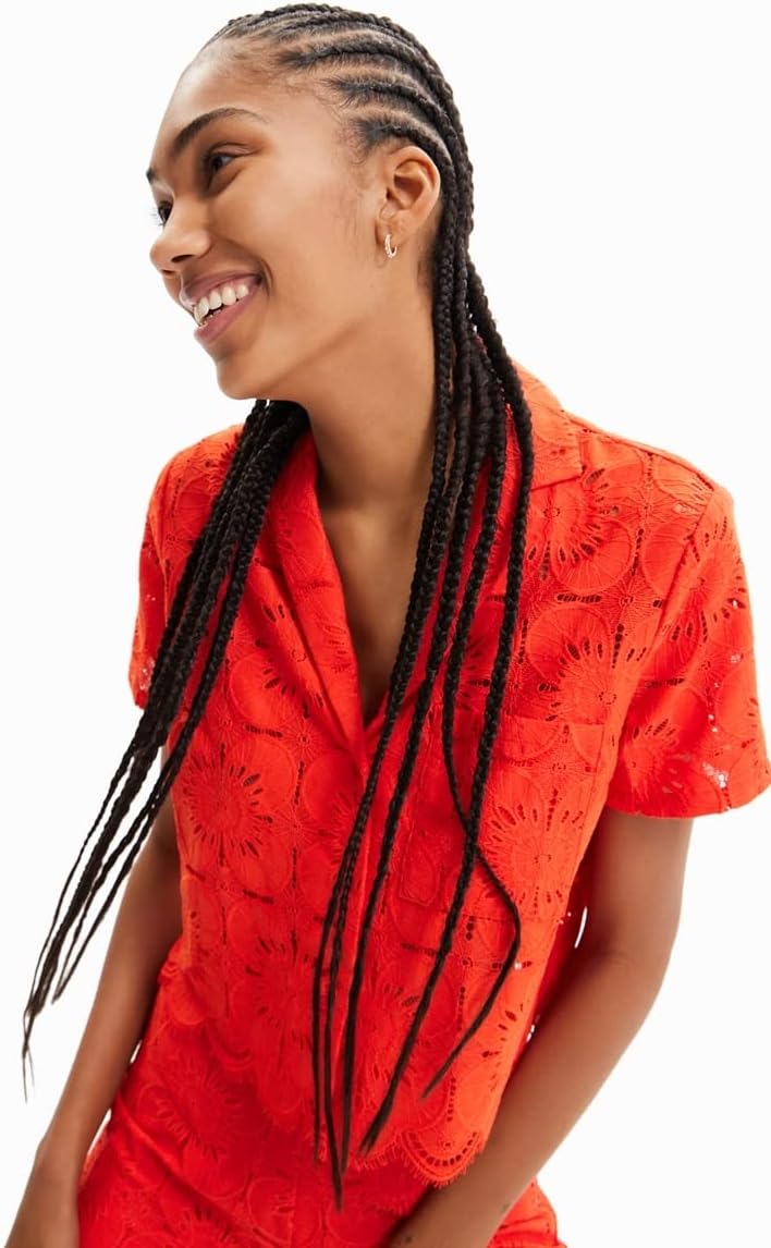 [デシグアル] レース ショートシャツ ピンク/レッド M