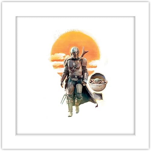 Trends International Gallery Pops Star Wars The Mandalorian - Póster de pared de sol del desierto, 12 x 12 pulgadas, versión enmarcada en blanco
