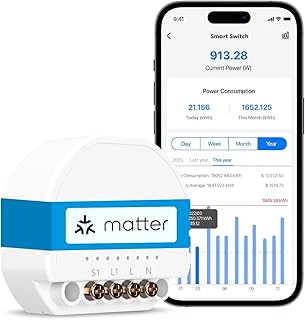 Meross Matter Smart Light Switch with Energy Monitor, Wireless Relay WiFi Switch Works with Matter/Alexa/HomeKit/Google Ho…