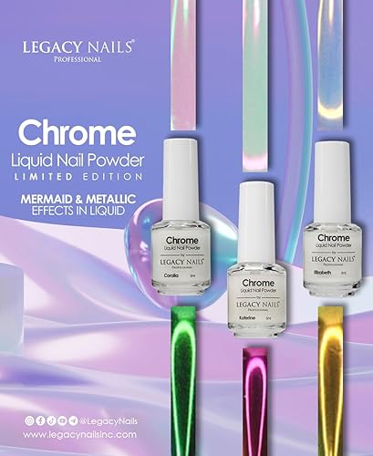 Miniatura 9 de LEGACY NAILS Polvo líquido profesional para uñas CROMADO PERLA 0.2 fl oz - Revela la magia de los efectos iridiscentes, nacarados y metálicos - Di