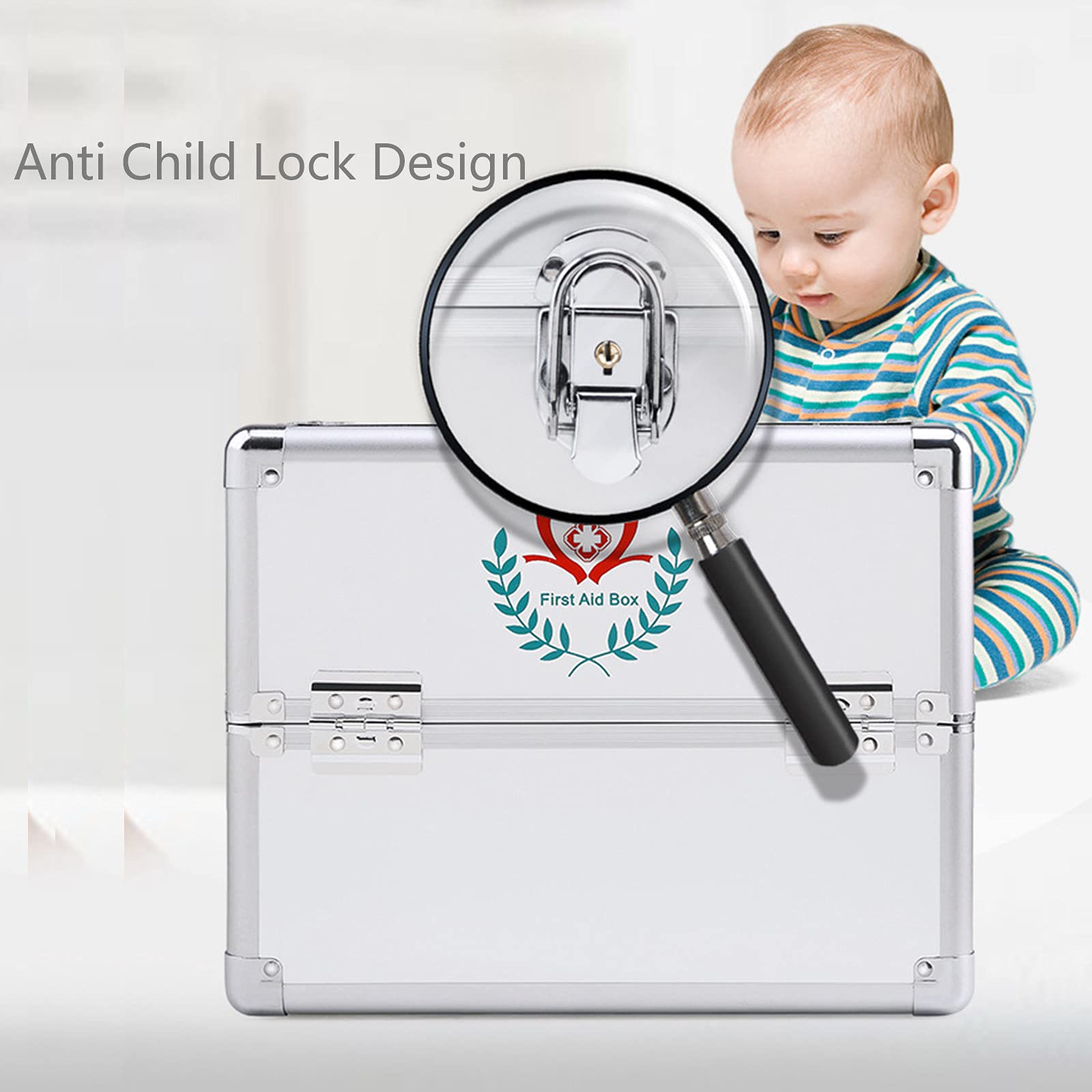 Erste-Hilfe-Kasten – Abschließbarer Notfall-Medikamentenkoffer für Medikamentenaufbewahrung, tragbares doppelt offenes Design, Familien- und Reisegebrauch, Maße 36 x 25 x 30 cm