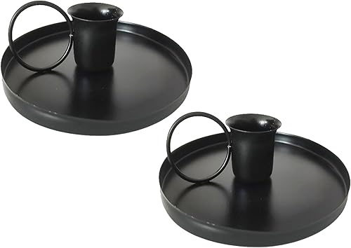 2 portavelas de hierro negro de 4 pulgadas para velas cónicas, cenas, bodas y decoración de fiestas (2, negro)