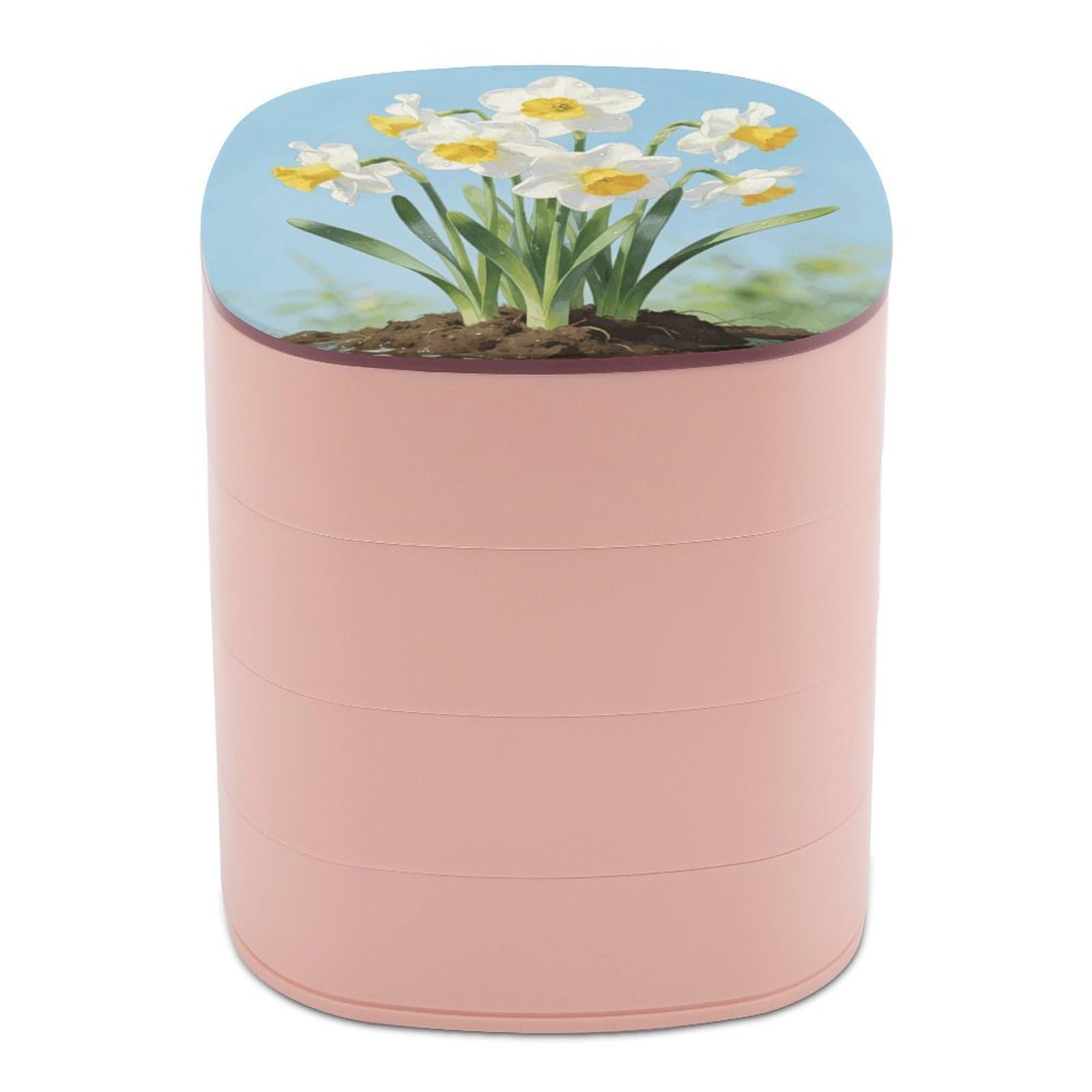 LZQPOEAS Narcissus Jewelry Box Women Jewelry Organizer Travel Jewelry Case Cute Necklace Ring Storage Organizer 4-Layer Rotating Jewelry Tray Case with Mirror for Bracelets