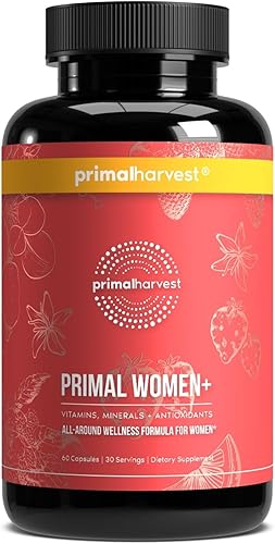 Primal Harvest Multivitamínico para mujeres Vitamina A, vitamina C, vitamina D y E, vitamina B12, B6, biotina, suplementos de zinc, 30 cápsulas (1