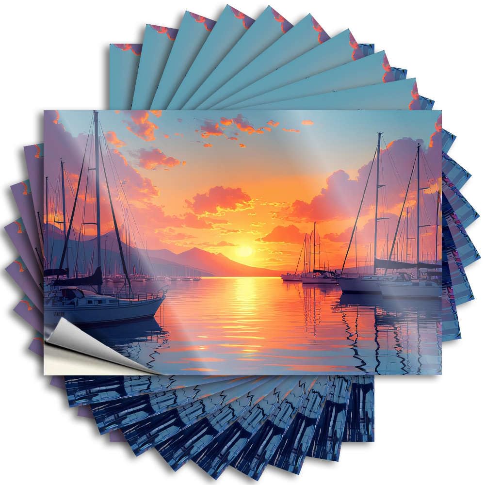 Fzfn Men's Colour Tattoo Western Bathroom Best Waterproof - Sailing Boats At Sunset On Calm Waters. Cover Self Adhesive Decal For Darts Use(12X18cm)