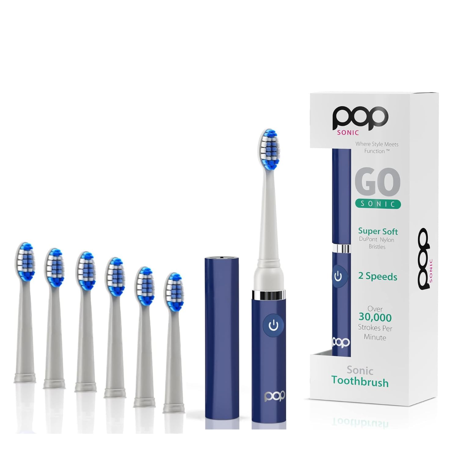 Pop Sonic Electric Toothbrush (Navy + 6 Brush Heads) - Travel Toothbrushes w/AAA Battery | Kids Electric Toothbrushes with 2 Speed & 15,000-30,000 Strokes/Minute, Dupont Nylon Bristles-image-33