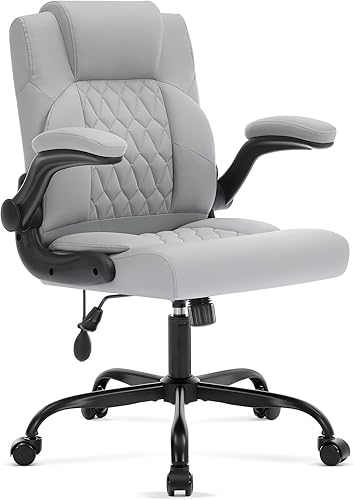 Miniatura 10 de Silla de oficina con soporte lumbar inflable ajustable, silla de escritorio ergonómica de cuero para computadora con brazos abatibles, bloqueo