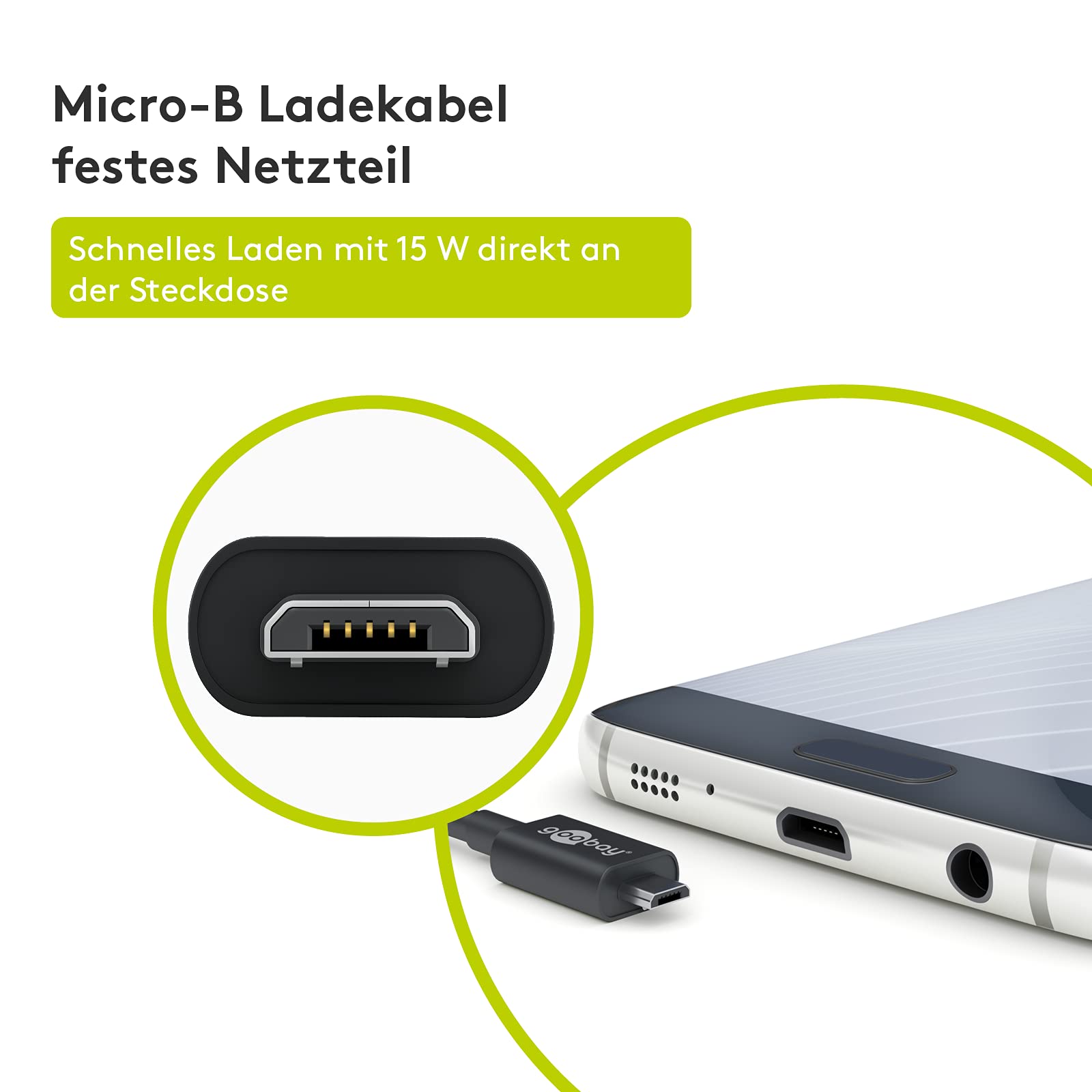 goobay 49529 Ładowarka ścienna Micro USB 1.0 A, USB, Zasilacz do smartfonów, Zasilacz zasilania, 1.5m, Czarny
