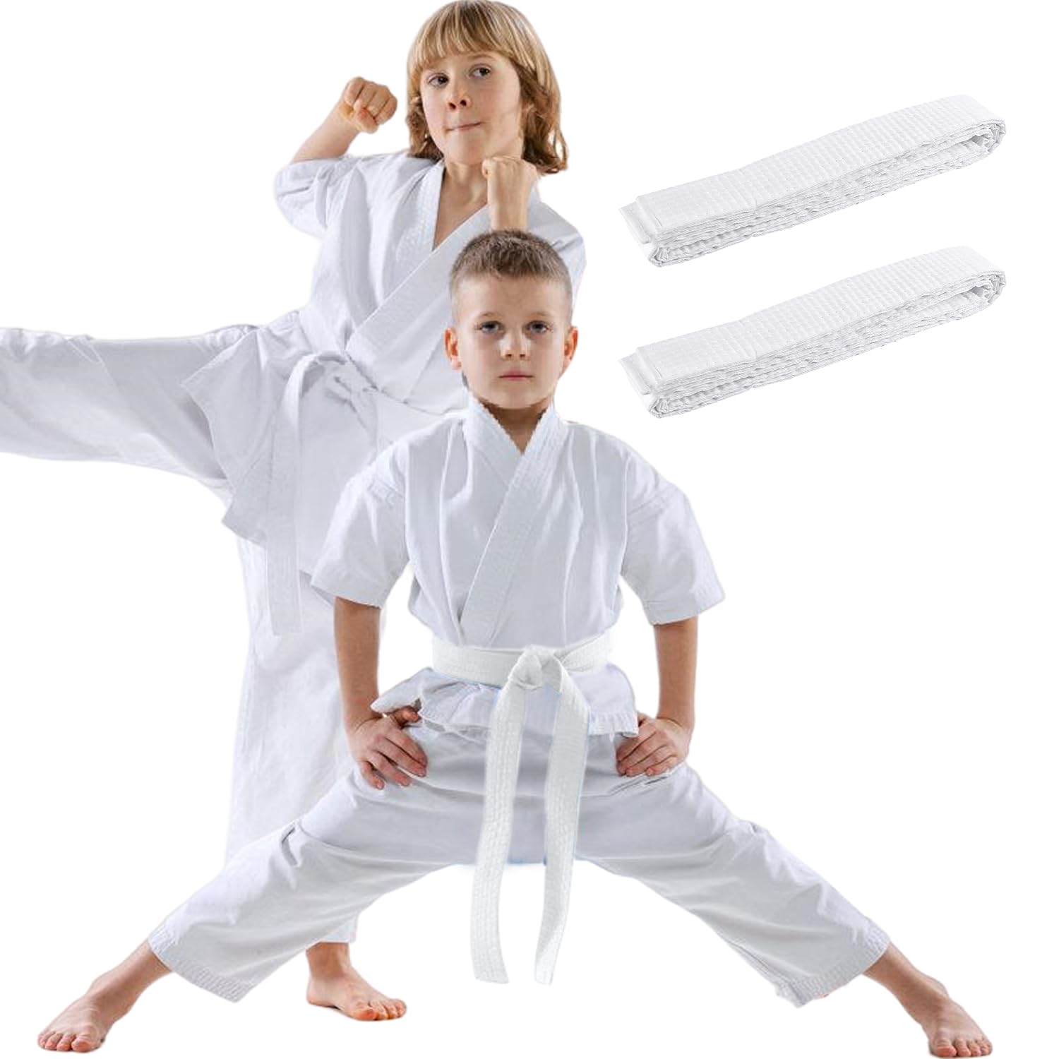 2 Cinture Per Arti Marziali - Judo, Karate, Taekwondo - Bianche Per Bambini E Adulti