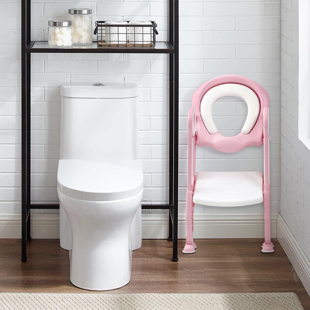 Homewell Riduttore WC per bambini con scala, sedile WC per bambini per ragazze e ragazzi, pieghevole e regolabile, sgabello per scale, adatto per WC a forma di V, U, O