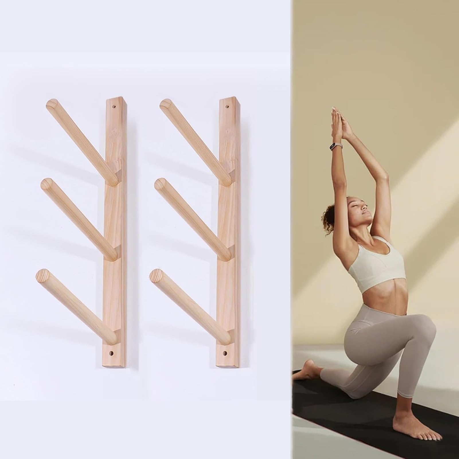 Support mural pour tapis de yoga avec rangement 3 niveaux compact de 56 cm