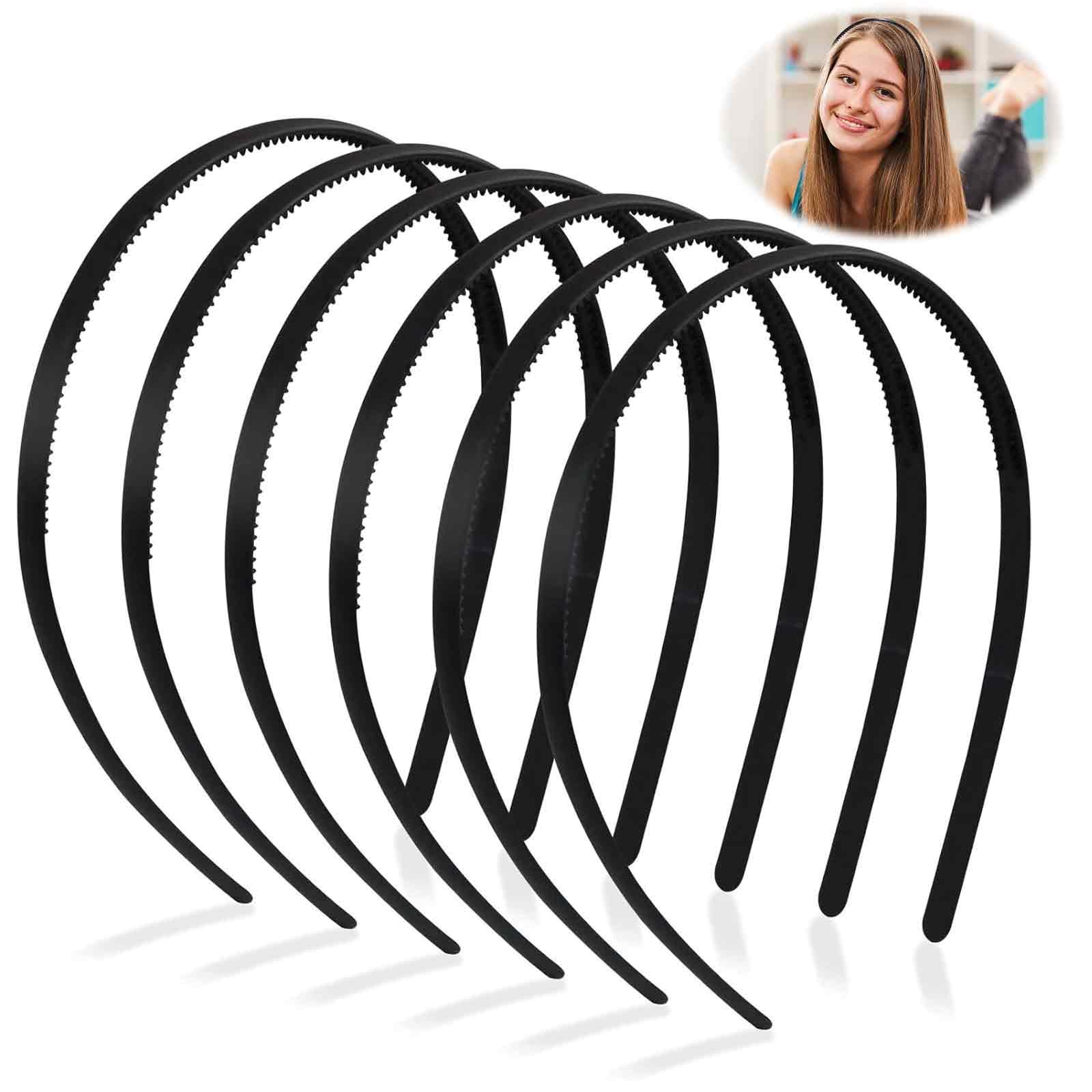 Black Headbands,Plastic Plain,Thin Teeth,Non-slip Hair Band,6 Pack Plastic Headband,Unisex Sport Fashion Hair Band,for Mens Women's Girls,Hairband for Men and Women,DIY Hair Hoop