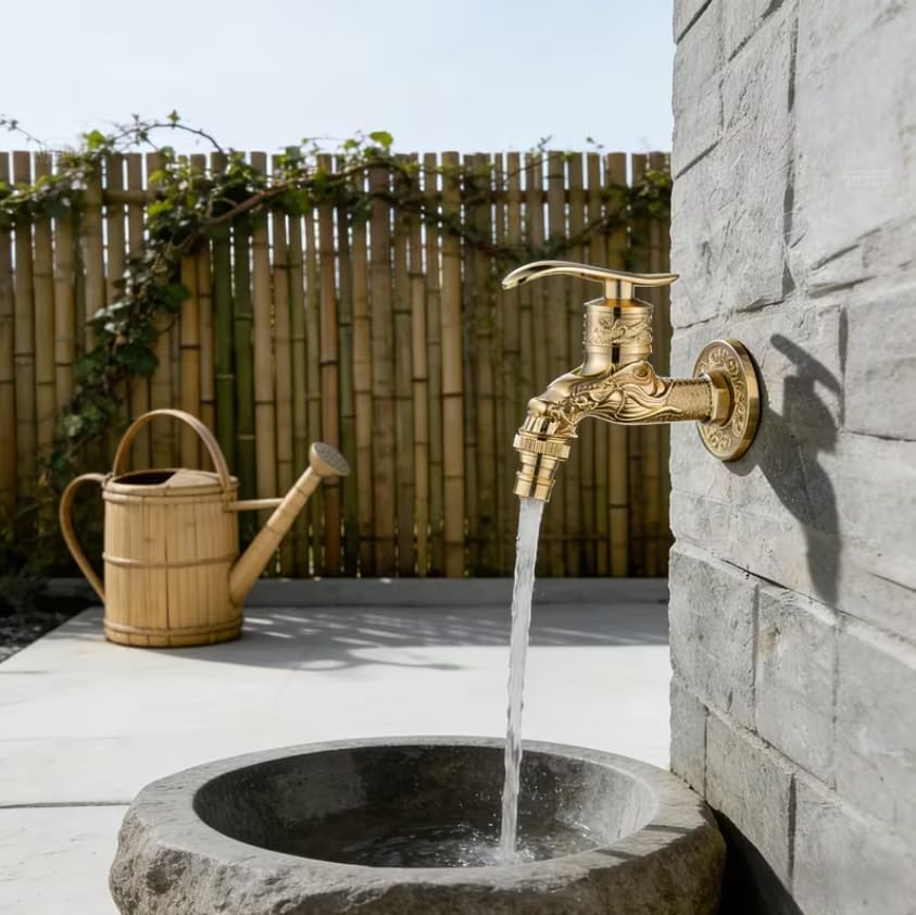 European Retro Bronze Single-Wall Cold-Wall Faucet, Washing Machine Faucet, Suitable for Kitchen/mop Sink/washbasin/Outdoor Garden