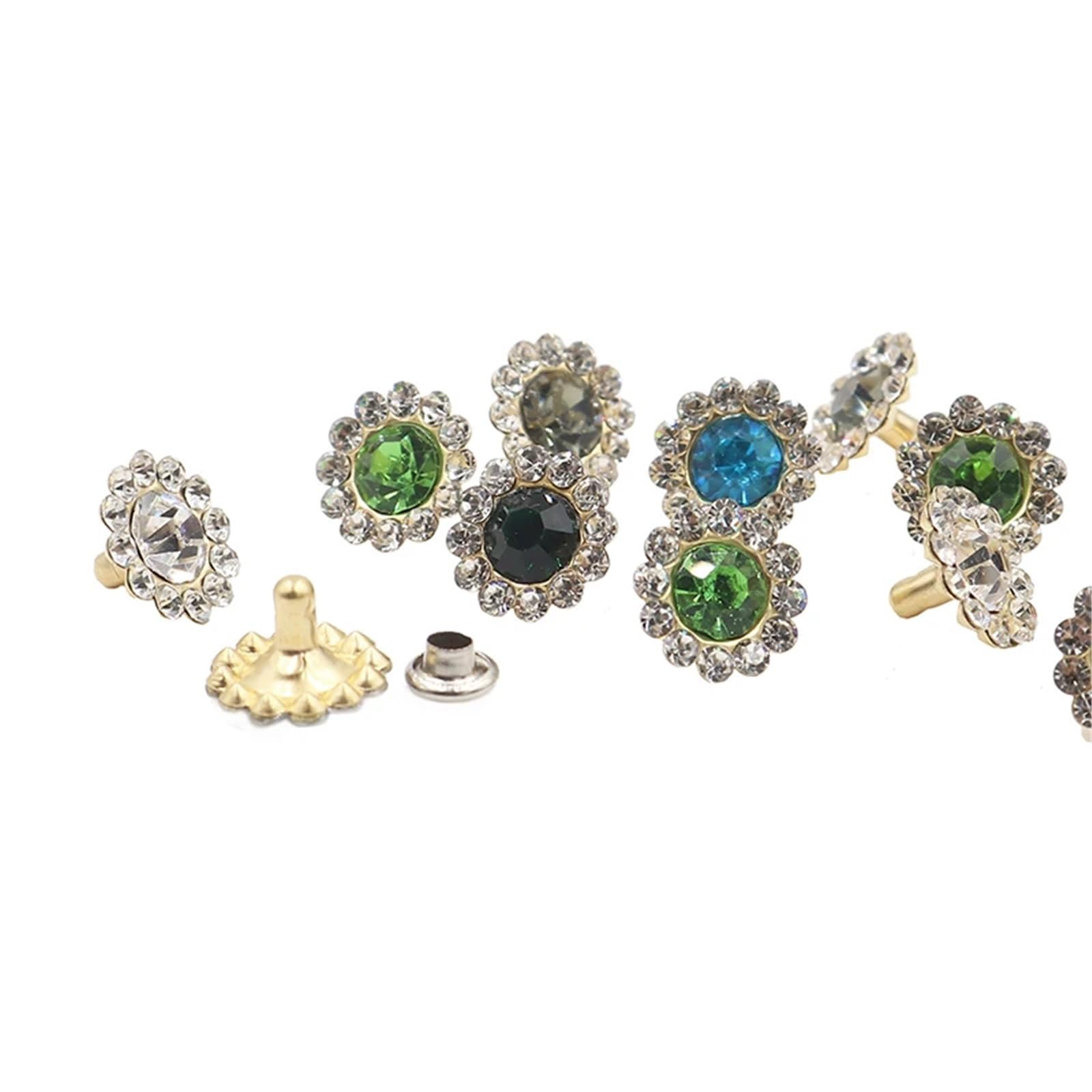 Remaches de cristal metálico, Remaches de diamantes imitación cristal con forma flor multicolor 12 mm, 100 piezas for manualidades DIY