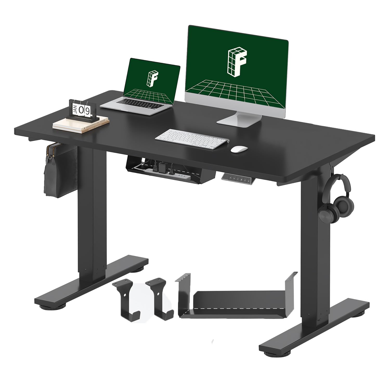 FLEXISPOT E1 Plus ONE PIECE Electric Standing Desk Height Adjustable 120 x 60cm, Sit Stand Desk with 4 Memory Smart Panel for Home Office, Black โ image 1