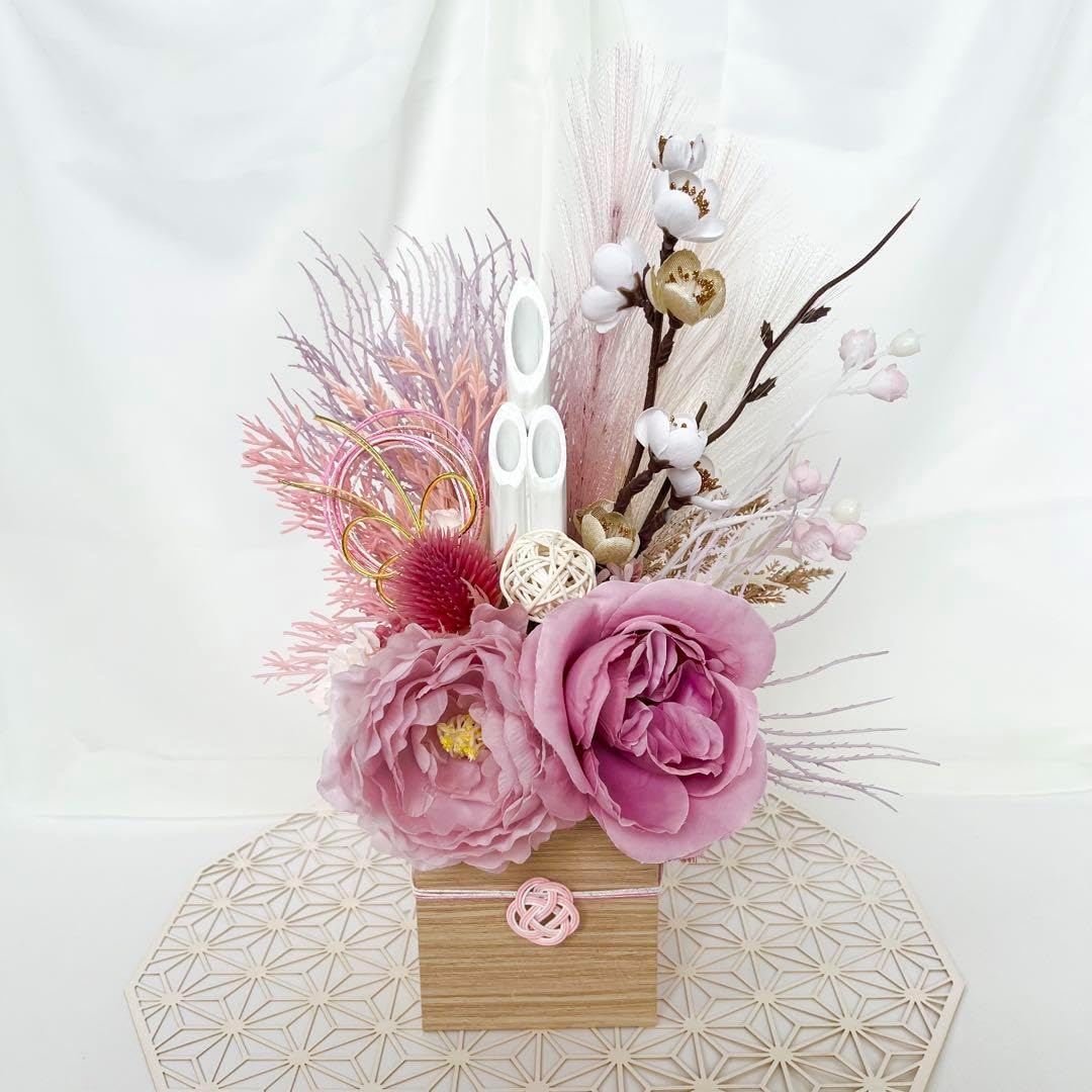 門松 白 ピンク お正月飾り ニュアンスカラー ピンク ゴールド モダン