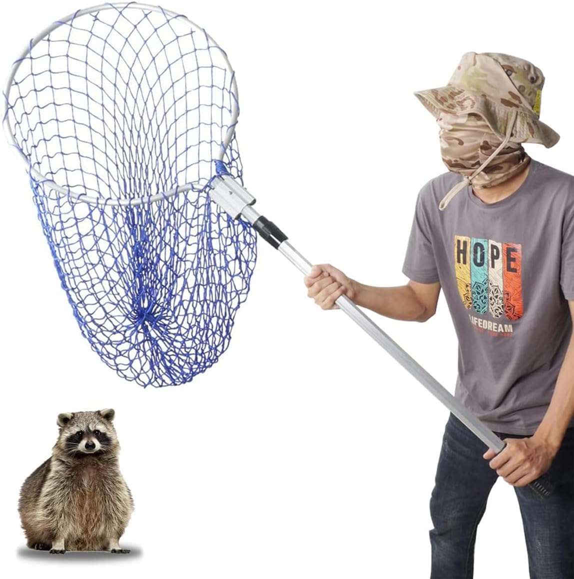 Animal Control Catch Net Pole Tool for Dog Cat Racoon Possum Skunk Goose Bird Chickens Pigeon Poultry and Small Animals (61" Handle with 17.7" Diameter Bow)