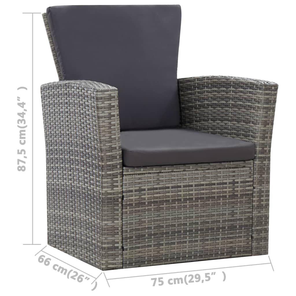 vidaXL Gartenmöbel 4-TLG. mit Auflagen Lounge Sofa Sitzgruppe Sitzgarnitur Gartenset Sessel Tisch Gartensofa Gartenbank Poly Rattan Grau