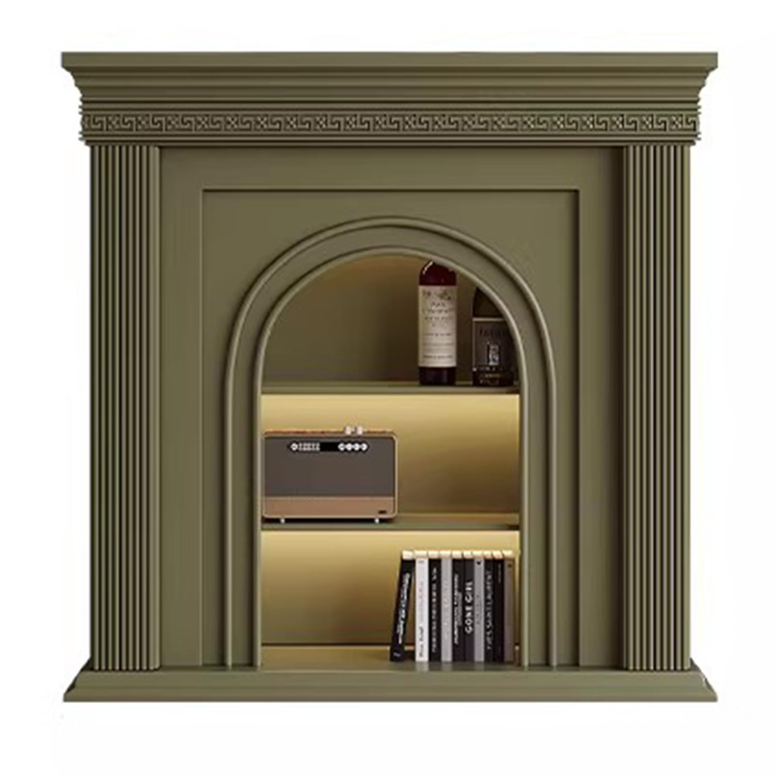 Mantels Surrounds Fireplace Mantel Cabinet Vintage Wooden Accent Storage Decorative Shelved Decorated Frame(Green,XS)