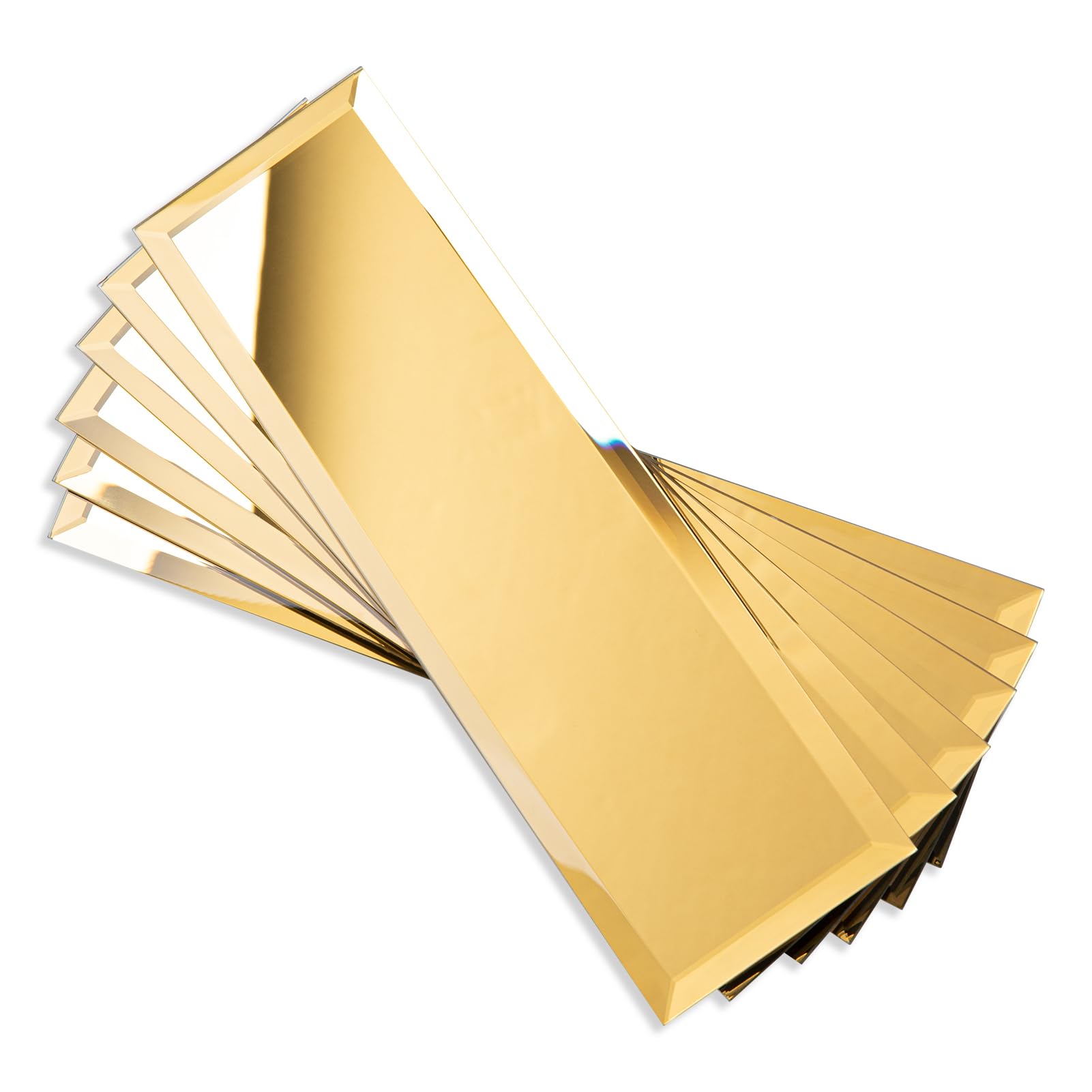 Diflart Peel and Stick Mirror Backsplash, Gold, 4x12 Inch, Beveled