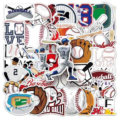 50 PCS Baseball Stickers for Children Adults – Personalised Waterproof Vinyl Sports Stickers for Laptop, Car, Water Bottle, Scapbook,Helmets and DIY Crafts – Reward Gift Decals for Kids