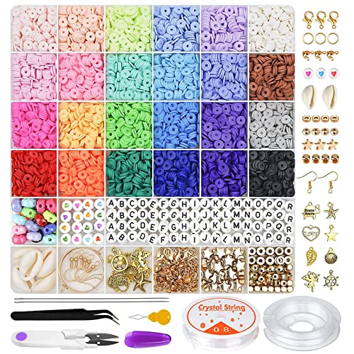 6000 Pcs Clay Beads for Bracelet Making Kits, 24 Colors Flat...